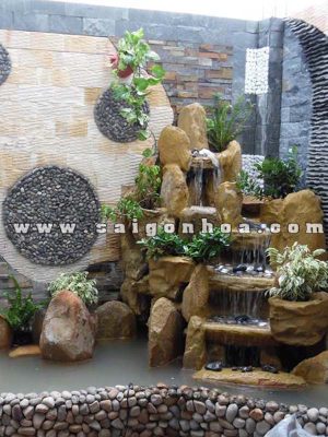 Tường Nước Kết Hợp Hòn Non Bộ