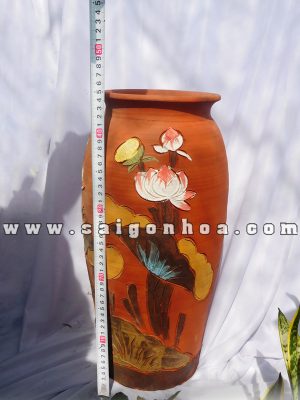 Chậu Gốm Đỏ-Chậu Đất Nung Hoa Văn Nổi Cao 45cm
