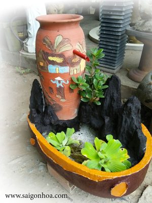 Tiểu Cảnh Lu Nước Bằng Gốm