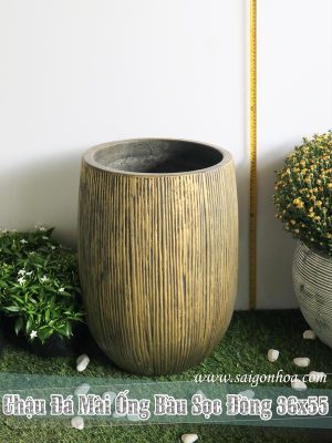 Chậu Đá Mài Ống Bầu Sọc Đồng 36x55