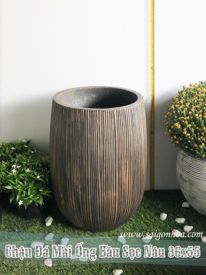 Chậu Đá Mài Ống Bầu Sọc Nâu 36x55
