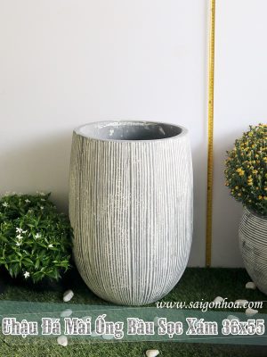 Chậu Đá Mài Ống Bầu Sọc Xám 36x55