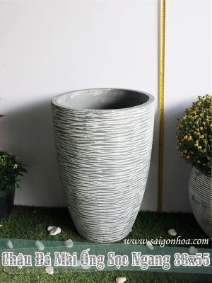 Chậu Đá Mài Ống Sọc Ngang Màu Xám 38x55