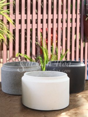 Chậu Đá Mài Gờ Miệng Lùn Trắng