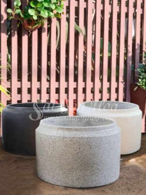 Chậu Đá Mài Gờ Miệng Lùn Xám