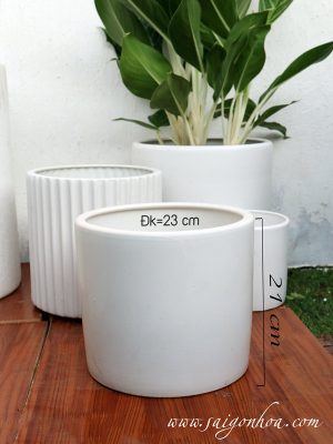 Chậu Trụ Tròn Men Trắng Bát Tràng Size 23