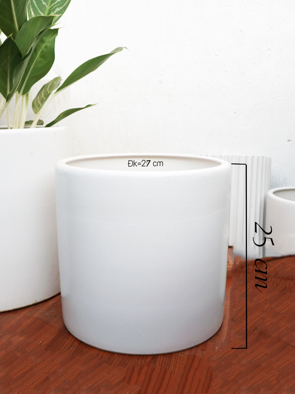 Chậu Trụ Tròn Men Trắng Bát Tràng Size 27