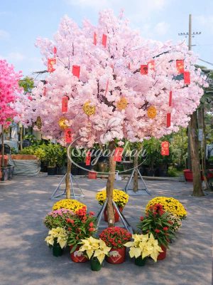 Cây Hoa Đào Lụa Hồng Trang Trí